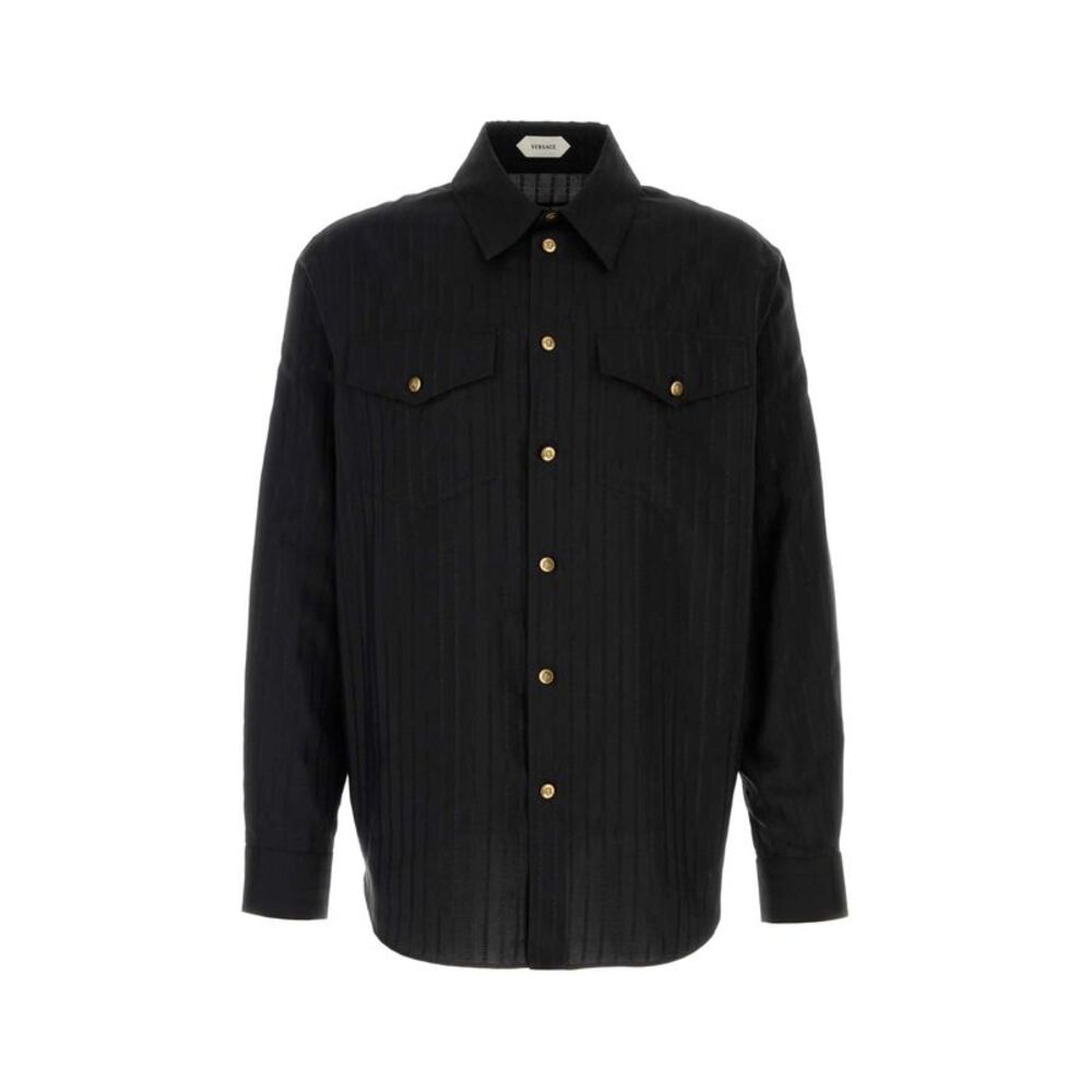 Versace Men Black Poplin Shirt